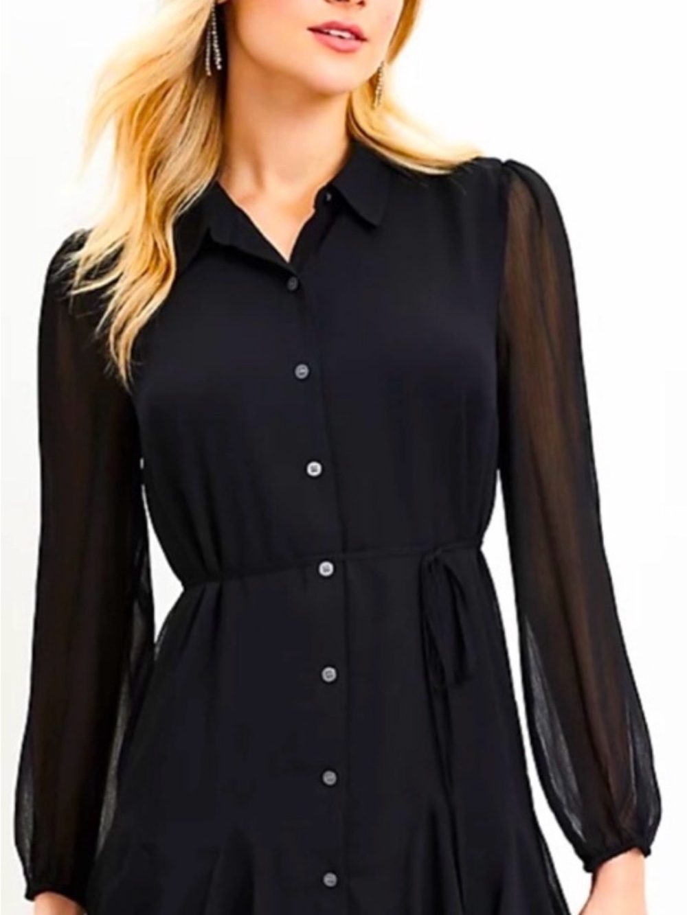 NWT Loft Black Sheer-Sleeve Flippy Skirt Dress